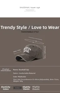 Detail view of washed cotton baseball cap with Brooklyn embroidery and size specifications