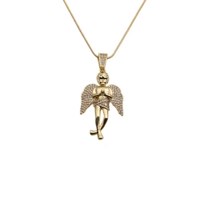 Angel Pendant Necklace Copper Gold Plated Zircon Praying Cupid Jewelry For Women Snake Bone Chain