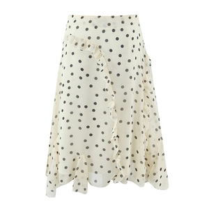 Aprikosenfarbener Polka-Dot-Rock aus Chiffon mit Volants und asymmetrischem Saum