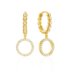 Macro shot of S925 hallmark on gold plated sterling silver hoop earrings with clear zircons