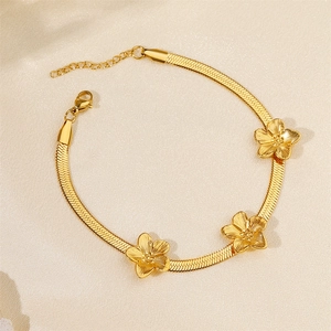Stainless Steel Flower Anklet 18K Gold Plated Flat Snake Chain Foot Jewelry For Women Elegant Fashion Non Tarnish