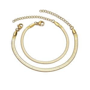 Polished 18k gold plated stainless steel herringbone chain bracelets set with lobster clasp