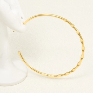 Golden 304 stainless steel large hoop earrings with half-smooth half-textured wave design
