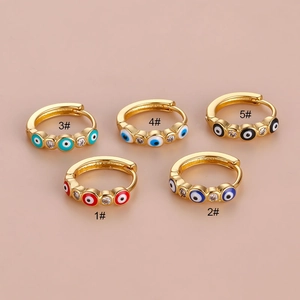 Evil Eye Huggie Hoop Earrings Bohemian Copper Gold Plated Enamel Cubic Zirconia Piercing Jewelry Ethnic Style Women