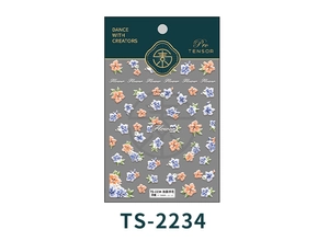Detail of TS-2234 floral embossed nail art stickers with orange and purple flower patterns