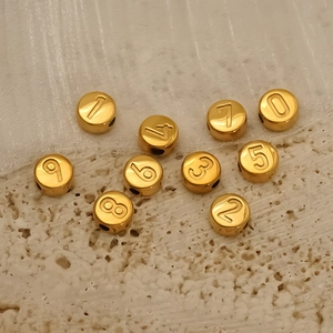 Polished 18K gold plated stainless steel round number beads for DIY jewelry making