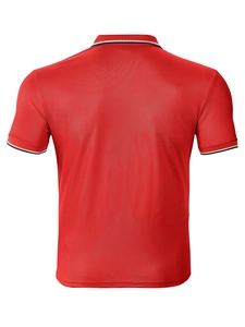 Vue arrière du polo rouge à manches courtes montrant la texture en coton piqué