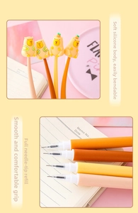 Close-up of flexible silicone capybara pens with full needle tip and cute cartoon toppers