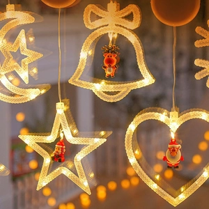 LED Christmas Suction Cup Lights Window Decoration Warm White Star Snowflake Bell Tree Moon Shapes Battery Operated Ornament