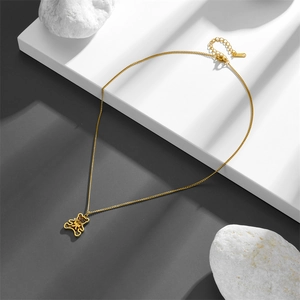 18k gold plated titanium necklace featuring a bear pendant with monogram pattern