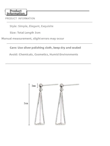 Detailed dimensions of S925 silver geometric triangle earrings with 3mm stud