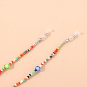 Colorful acrylic bead eyeglass chain with silver lobster clasps and silicone loops