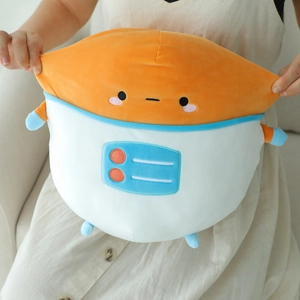 Detail of soft plush astronaut potato pillow being held, showing cozy texture and large size
