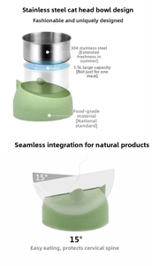 Detail of 304 stainless steel cat bowl with 15 degree tilted base for neck protection