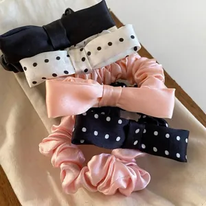 Elastico Per Capelli In Tessuto Di Raso Grande Fiocco Stile Coreano Dolce Elegante Pieghettato Supporto Per Coda Di Cavallo Donna