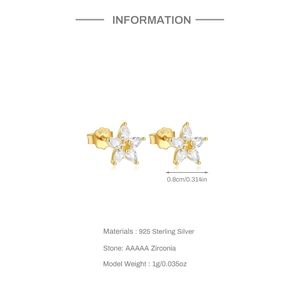 Detail shot of gold-plated S925 sterling silver star earrings with AAAAA cubic zirconia