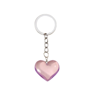 Minimalist 3D resin heart keychain in soft pink finish with polished metal ring and chain