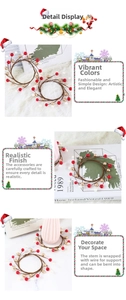 Detail of Christmas candle ring with flexible wire stem and red, gold, white berries