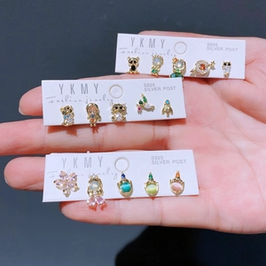 Cartoon Animal Stud Earrings Copper Gold Plated With 925 Sterling Silver Earring Post AAA Zircon Sweet Jewelry For Women