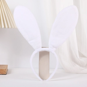 Detailed view of the soft white plush rabbit ear headband with a non-slip design structure