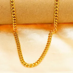 Collier chaîne gourmette en acier inoxydable plaqué or 18K avec finition polie brillante