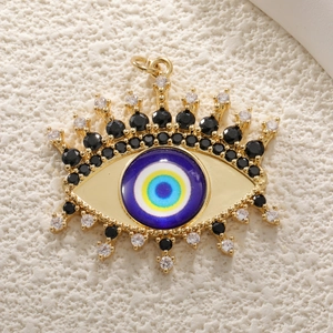Golden Evil Eye pendant with blue zircon stones for DIY necklace and jewelry making