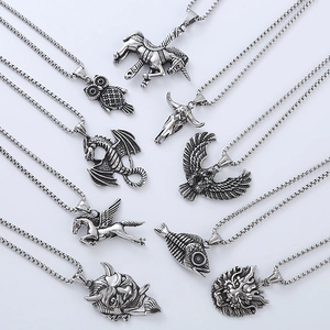 Collection of stainless steel animal wing pendants including unicorn and eagle designs