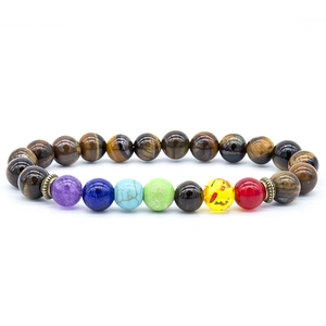 Natural tiger eye stone beaded yoga energy bracelet with colorful seven chakra gemstones