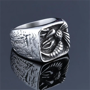 Vintage punk stainless steel square ring for men with detailed scorpion relief design