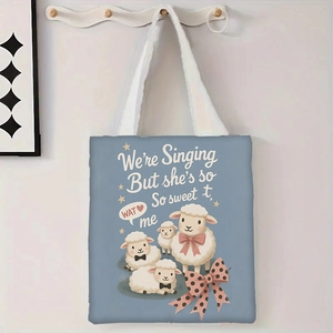 Sac fourre-tout en toile bleu clair avec motif mouton mignon suspendu à un crochet mural
