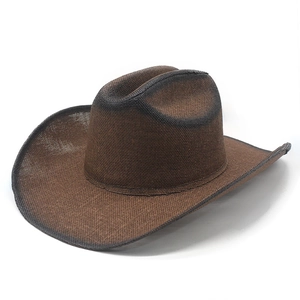 Classic brown woven western cowboy sun hat with dark trim and breathable mesh texture