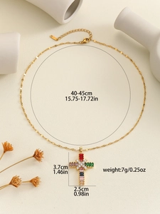 Cross necklace dimensions 3.7x2.5cm with colorful zircons and golden chain length 45cm