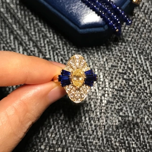 French Vintage Marquise Yellow Rhinestone Adjustable Open Ring Gold Plated Copper Geometric Ring For Women Jewelry Gift