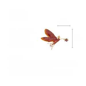 Detail view of vintage fairy brooch showing 5cm by 8cm dimensions and enamel wings
