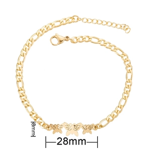 Gold titanium steel bracelet with triple butterfly charms and Figaro chain design