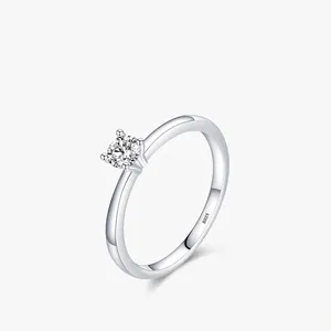 Classic Solitaire Ring 925 Sterling Silver Round Zircon Four Prong Setting Elegant Wedding Engagement Jewelry For Women