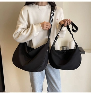 Nylon crescent crossbody bag with adjustable fashion wide shoulder strap for women