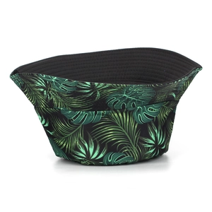 Detailed view of leaf pattern on black bucket hat with high quality stitching