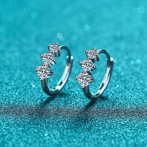 925 Sterling Silver Moissanite Ear Buckle Earrings For Women Elegant Geometric Three Stone Design Electroplated Jewelry Gift