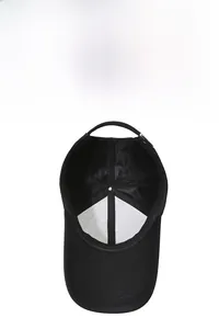 Detail view of the black cotton baseball cap interior showing the sweatband and stitching
