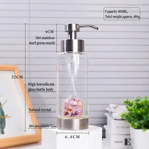 400ml glass lotion dispenser with natural crystal stones and 304 stainless steel pump