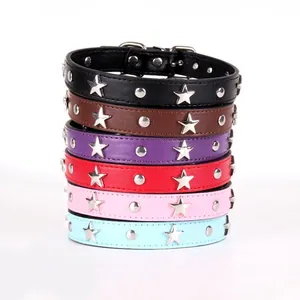 Pet Collar PU Leather Adjustable Metal Buckle With Alloy Star Rivets D-Ring For Small Medium Dogs Cats Fashion Accessory