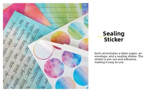 Close-up of watercolor stickers being applied with tweezers to watercolor stationery