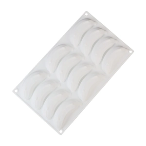 Detail of 12-cavity silicone mold for realistic banana-shaped mousse cakes and chocolates