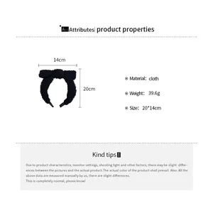 Size chart showing 20x14cm dimensions and 39.6g weight for the plush bow headband