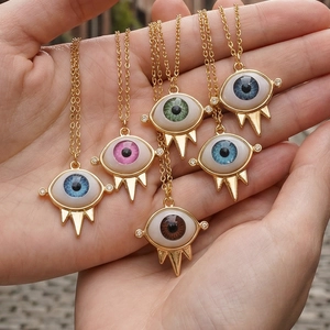 Evil eye pendant necklace in 18k gold plated copper with colorful zircon eyelashes