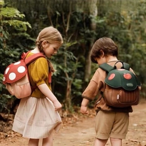 Cute mushroom and apple themed kids backpacks for kindergarten and outdoor travel activities
