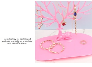Pink deer jewelry organizer tray for hanging necklaces and storing small accessories