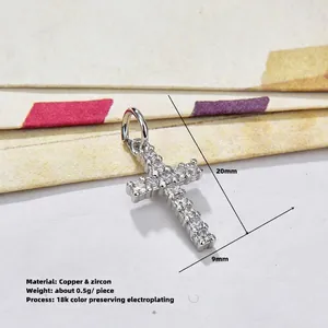 Cross pendant in copper with 18k gold plating and cubic zirconia for women jewelry