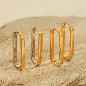 Minimalist 18K gold-plated stainless steel geometric U-shaped hoop earrings in two-tone finish